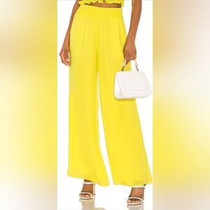 Krisa Smocked Waist Bright Yellow Wide Leg Pant Size XS